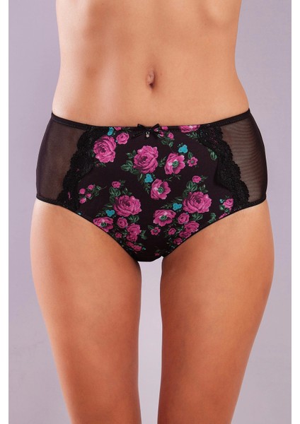 Golshan Gardenia Control Slip, Kadın Dantelli Çiçek Baskılı Siyah Yüksek Bel Külot modelleri