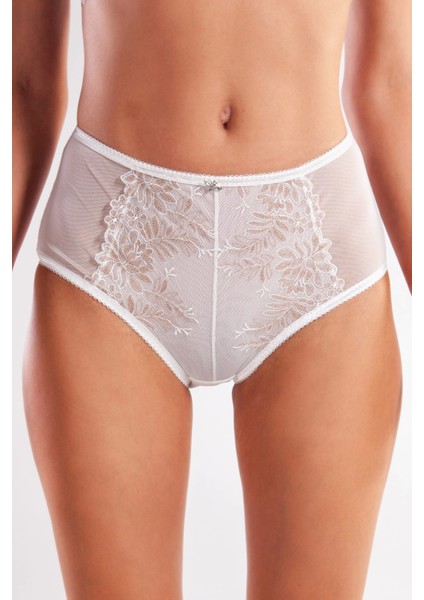 Golshan Gaspara Control Slip, Kadın Güpürlü Tül Ekru Renkyüksek Bel Külot