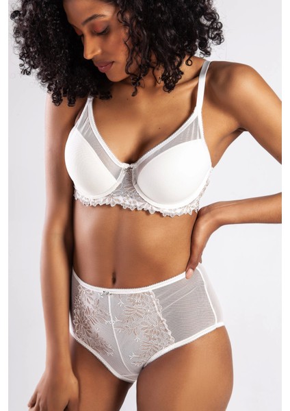 Golshan Gaspara Control Slip, Kadın Güpürlü Tül Ekru Renkyüksek Bel Külot