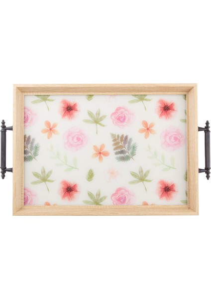 Floral Dikdörtgen Çay Kahve Cam Sunum Tepsisi 31x45cm modelleri