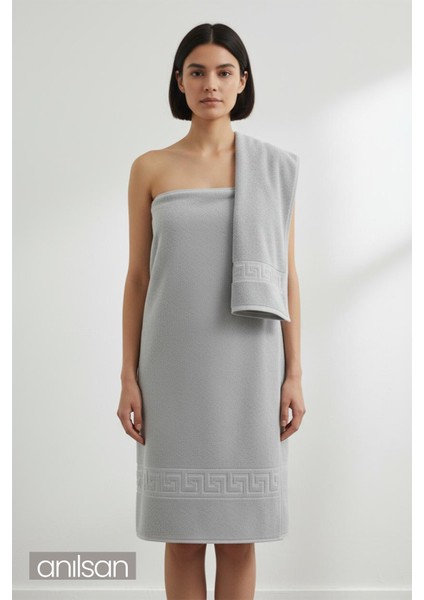 2'li Gri Greek Havlu Seti %100 Pamuk- 1 Adet El Havlusu 50x90 ve 1 Adet Banyo Havlusu 70x140 fiyatları