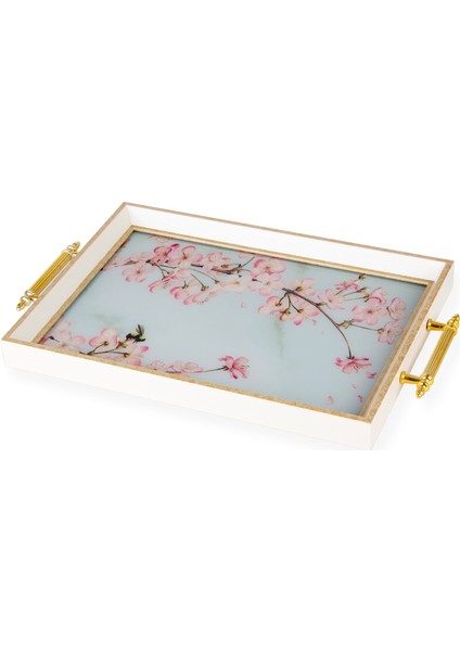 Sakura Dikdörtgen Çay Kahve Cam Sunum Tepsisi 31x45cm