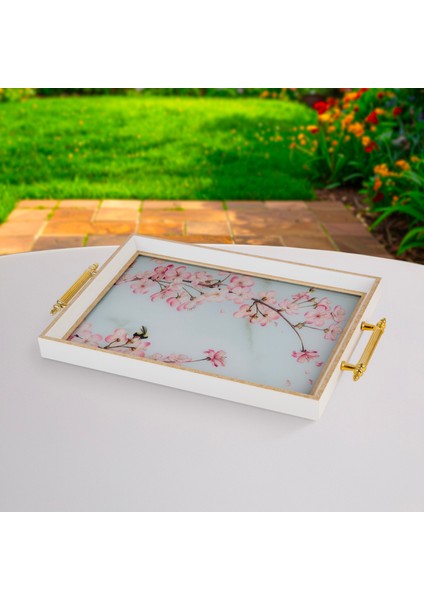 Sakura Dikdörtgen Çay Kahve Cam Sunum Tepsisi 31x45cm fırsatları