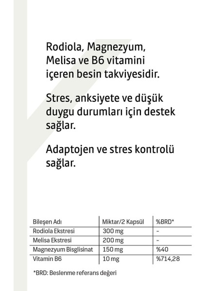 Rodiola Melissa & Magnezyum Içeren Bitkisel Takviye | 60 Kapsül fırsatları