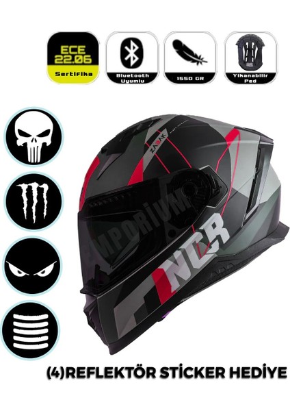 Stream Full Face Siyah Vizörlü Kapalı Kask (Ece-06)