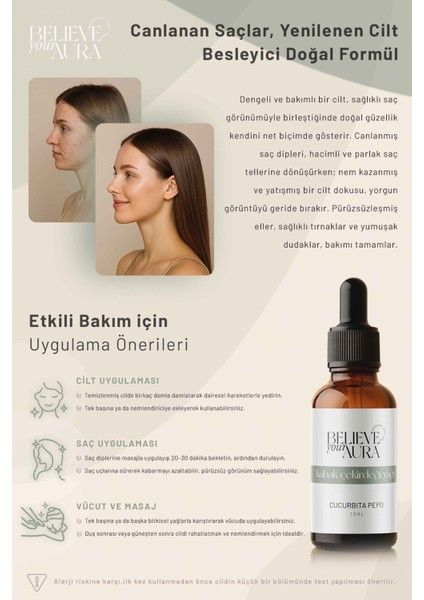 Kabak Çekirdeği Yağı - %100 Saf ve Doğal Yaşlanma Karşıtı Cilt ve Saç Bakım Yağı - 10 ml fırsatları
