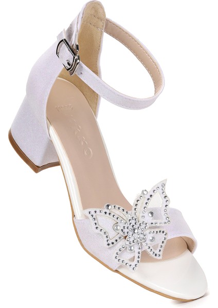 Zete Kum Simli Kız Çocuk 4 cm Topuklu Sandalet Abiye Ayakkabı