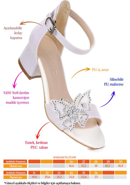 Zete Kum Simli Kız Çocuk 4 cm Topuklu Sandalet Abiye Ayakkabı fiyatları