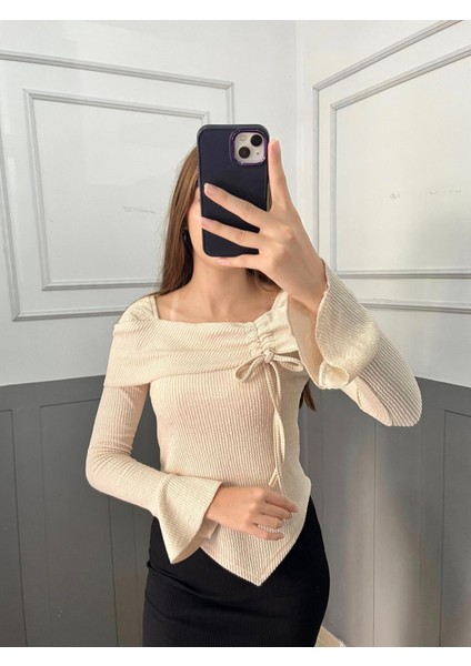 Yeni Ürün Bürümcük Kumaş Asimetrik Kesim Volanlı Uzun Kol Bluz 0025 fırsatları