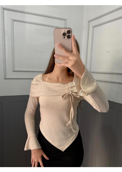 Yeni Ürün Bürümcük Kumaş Asimetrik Kesim Volanlı Uzun Kol Bluz 0025 indirimleri