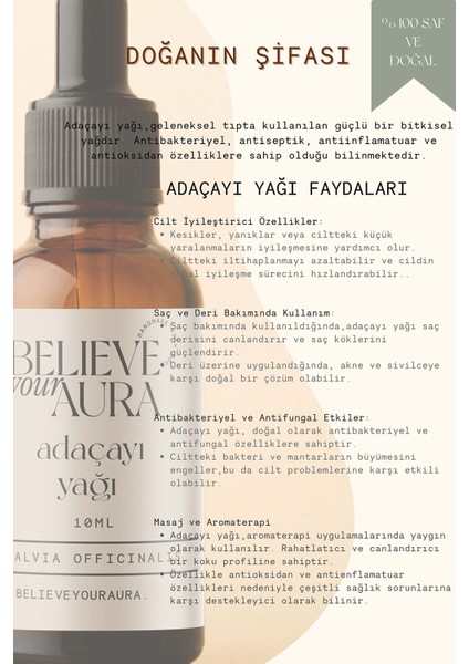 Adaçayı (Acı Elma) Yağı - %100 Saf ve Doğal Cilt ve Saç Bakım Yağı - Sage Oil - 10 ml fiyatları