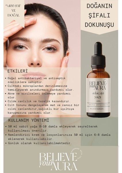 Adaçayı (Acı Elma) Yağı - %100 Saf ve Doğal Cilt ve Saç Bakım Yağı - Sage Oil - 10 ml modelleri