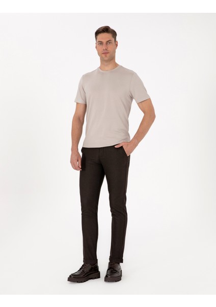 Erkek Koyu Kahverengi Slim Fit Kordonlu Kanvas Pantolon 50310829-VR084