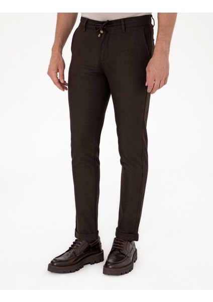 Erkek Koyu Kahverengi Slim Fit Kordonlu Kanvas Pantolon 50310829-VR084 fiyatları