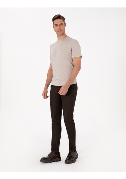 Erkek Koyu Kahverengi Slim Fit Kordonlu Kanvas Pantolon 50310829-VR084 modelleri