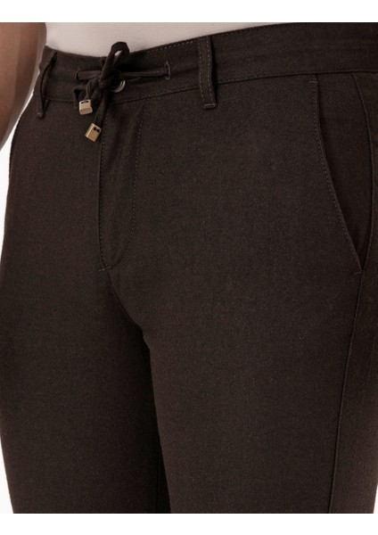 Erkek Koyu Kahverengi Slim Fit Kordonlu Kanvas Pantolon 50310829-VR084 indirimleri