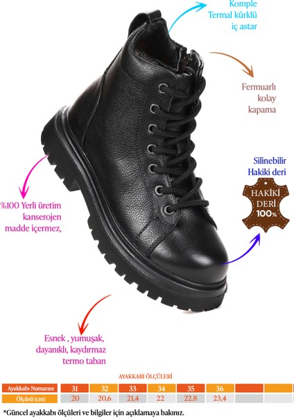 Rita %100 Deri Fermuarlı Kız Çocuk Bot Ayakkabı fiyatları