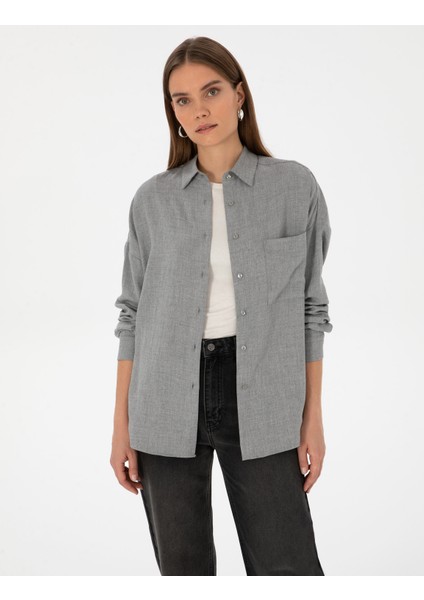 Kadın Gri Oversize Uzun Kollu Gömlek 50313653-VR024