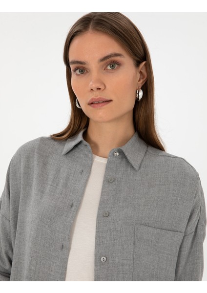 Kadın Gri Oversize Uzun Kollu Gömlek 50313653-VR024 fiyatları