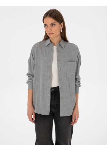 Kadın Gri Oversize Uzun Kollu Gömlek 50313653-VR024 modelleri