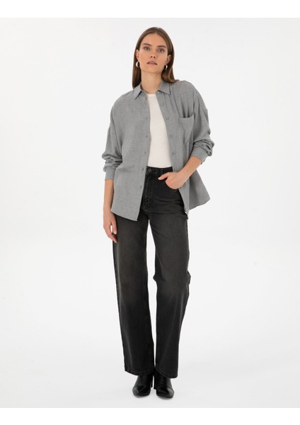 Kadın Gri Oversize Uzun Kollu Gömlek 50313653-VR024 fırsatları