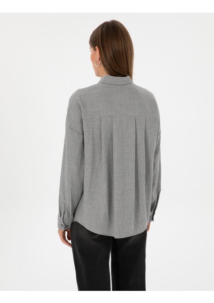 Kadın Gri Oversize Uzun Kollu Gömlek 50313653-VR024 indirimleri