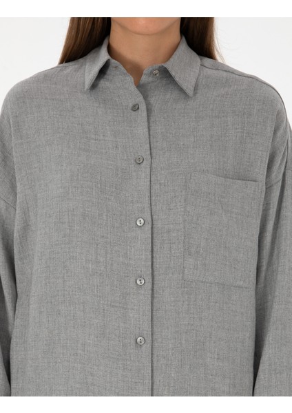 Kadın Gri Oversize Uzun Kollu Gömlek 50313653-VR024