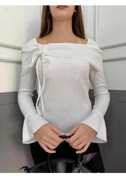 Yeni Ürün Bürümcük Kumaş Asimetrik Kesim Volanlı Uzun Kol Bluz 0025 fırsatları
