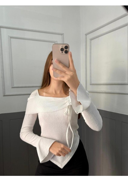 Yeni Ürün Bürümcük Kumaş Asimetrik Kesim Volanlı Uzun Kol Bluz 0025 indirimleri