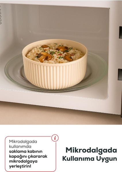 12'li Çizgili Yuvarlak Saklama Kabı Seti Bej modelleri