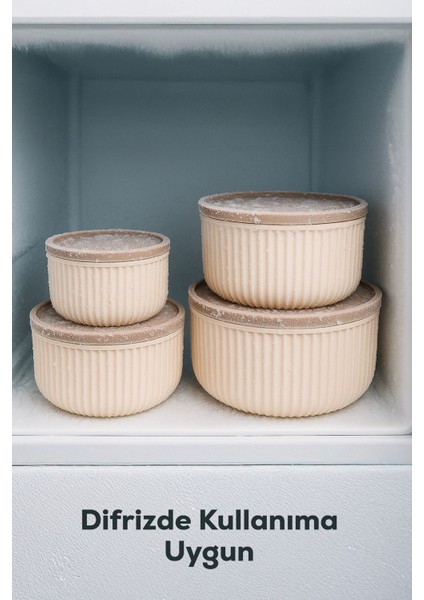 12'li Çizgili Yuvarlak Saklama Kabı Seti Bej fırsatları