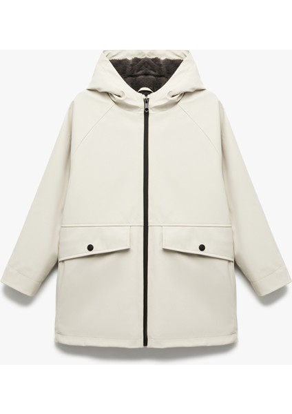 Uzun Kollu Kapaklı Cepli Fermuarlı Kapşonlu Yağmurluk