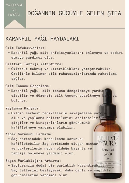 Karanfil Yağı - %100 Saf ve Doğal Cilt ve Saç Bakım Yağı - Clove Oil - 10 ml fiyatları