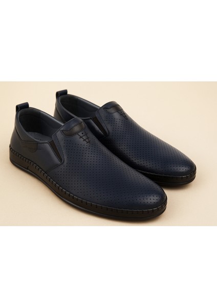 GR0371 Hakiki Deri Hafif Poli Taban Dikişli Aksesuarlı Delikli Günlük Espadril Tarz Erkek Ayakkabı