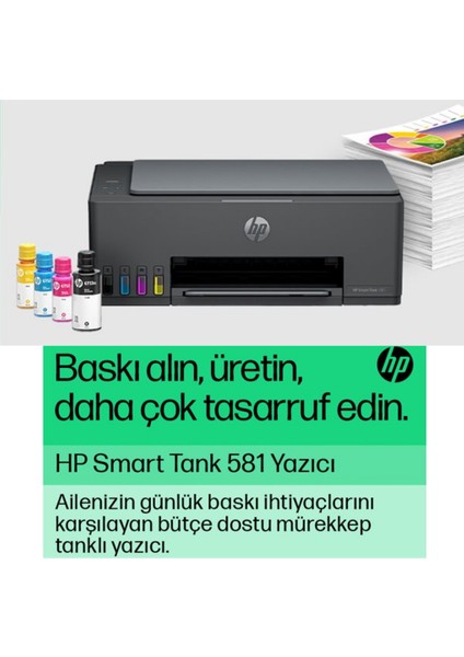 Smart Tank Wi-Fi + Tarayıcı + Fotokopi Renki Çok Fonksiyonlu Tanklı Mürekkep Püskürtmeli Yazıcı, 581 4A8D4A