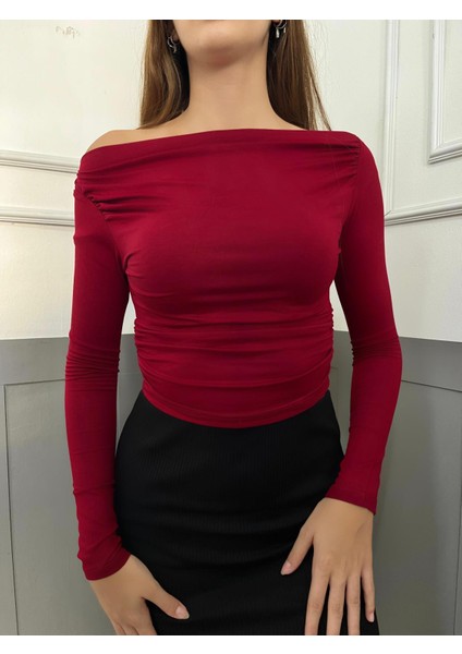 Yeni Ürün Kadın Omzu Düşük Büzgü Detaylı Viskon Kumaş Uzun Kol Bluz 0024 fiyatları