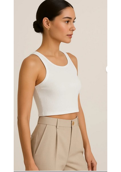 GreyModa Kadın fitilli crop kısa