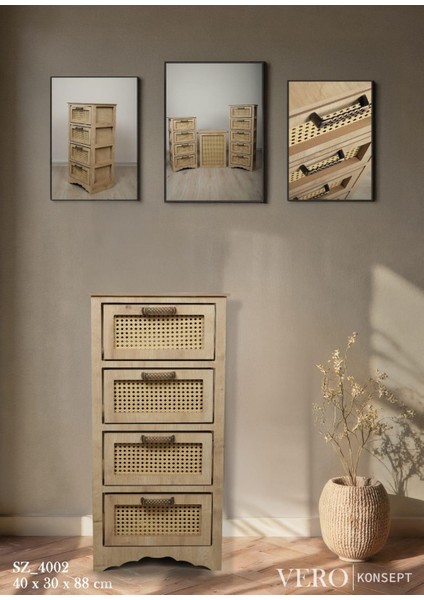 Vero 4 Çekmeceli Mdf Dolap Meşe SZ4002
