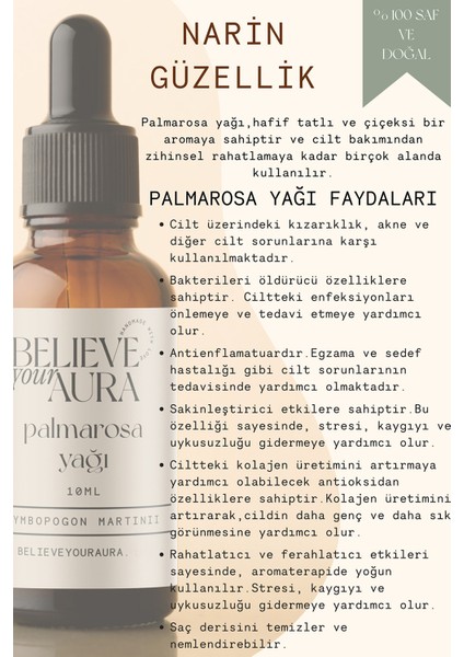 Palmarosa Yağı - %100 Saf ve Doğal Nemlendirici Yatıştırıcı Cilt ve Saç Bakım Yağı - 10 ml fiyatları