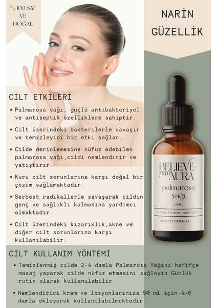 Palmarosa Yağı - %100 Saf ve Doğal Nemlendirici Yatıştırıcı Cilt ve Saç Bakım Yağı - 10 ml modelleri