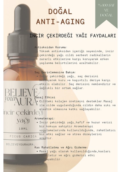 Incir Çekirdeği Yağı - %100 Saf ve Doğal Onarıcı Canlandırıcı Cilt ve Saç Bakım Yağı - 10 ml fiyatları
