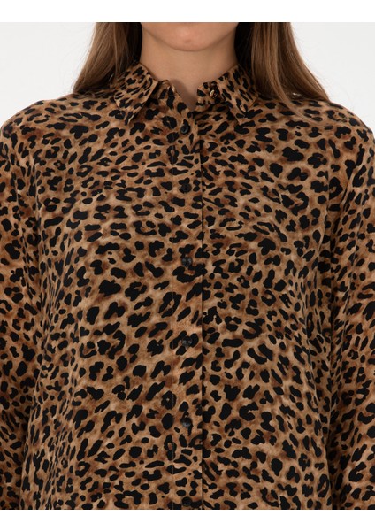 Kadın Camel Comfort Fit Uzun Kollu Gömlek 50313664-VR015