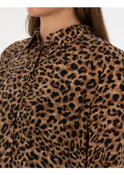 Kadın Camel Comfort Fit Uzun Kollu Gömlek 50313664-VR015