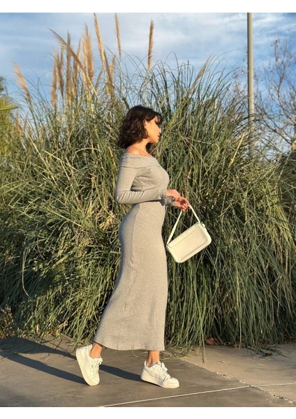 Madonna Yaka Uzun Elbise Şardonlu Kumaş Gri W3753 fırsatları