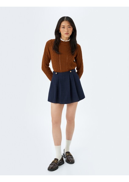 Uzun Kollu Bisiklet Yaka Geometrik Dokulu Örgü Kazak