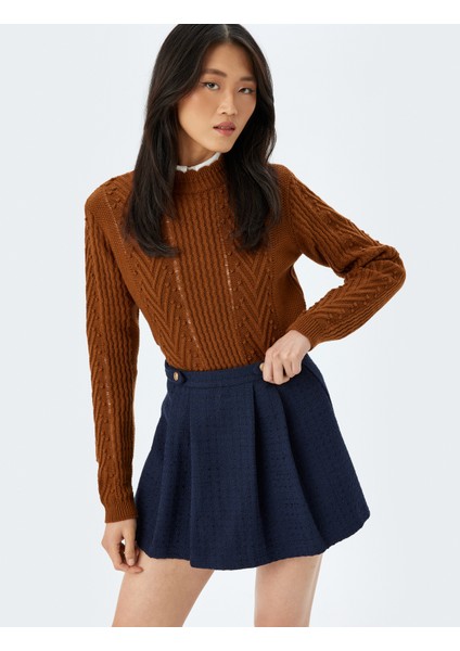 Uzun Kollu Bisiklet Yaka Geometrik Dokulu Örgü Kazak fiyatları