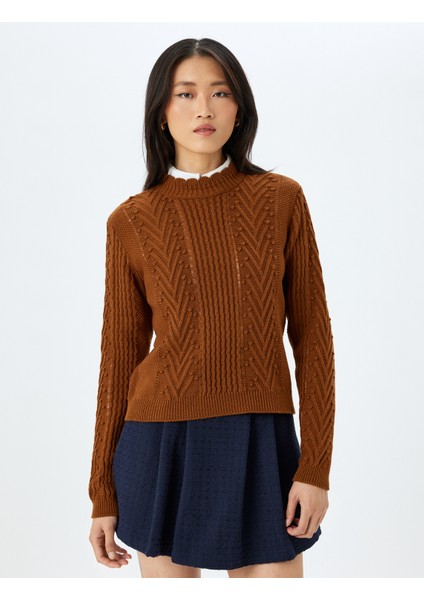 Uzun Kollu Bisiklet Yaka Geometrik Dokulu Örgü Kazak modelleri