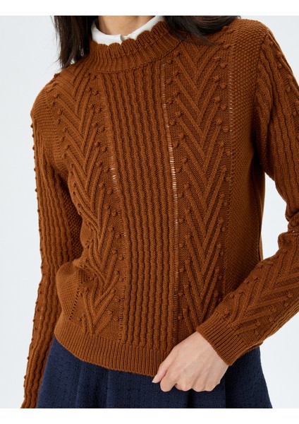 Uzun Kollu Bisiklet Yaka Geometrik Dokulu Örgü Kazak indirimleri