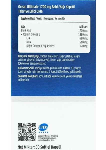 Ocean Ultimate 1050 mg Omega 3 Balık Yağı 30 Kapsül modelleri