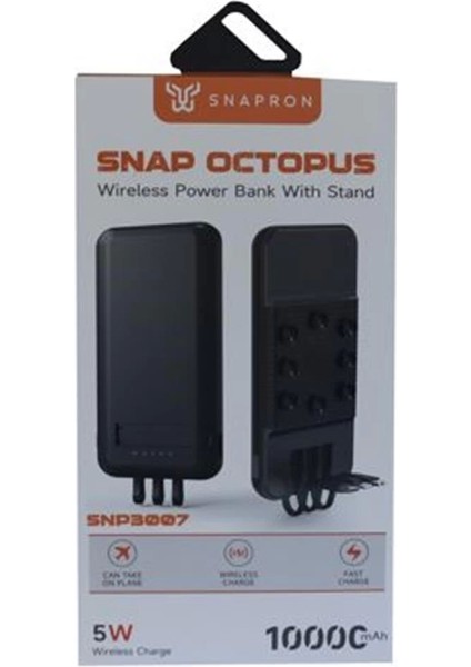 Snapmax SNP-3007 10.000 Mah Siyah Vantuzlu Kablosuz ve 3in1 Kablolu Powerbank